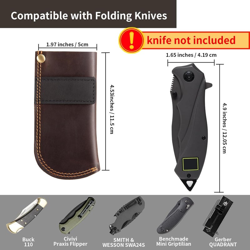 QEES Leather Knife Sheath for Belt,Pocket Knife Holder,Heavy Duty Folding Knife Sheath Belt Holder,Knife Holster EDC Knife Case Folding Pocket Knife sheaths Gift for Men. - Image 3